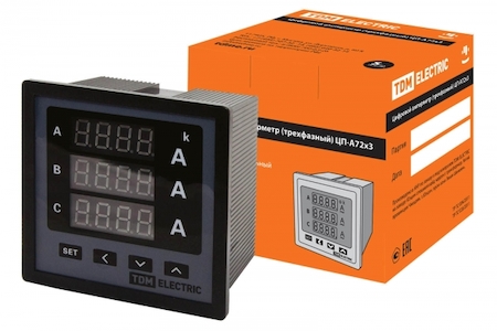 TDM ELECTRIC SQ1102-0502 Цифровой амперметр ЦП-А72х3 0-50кА-0,5 (трехфазный) TDM